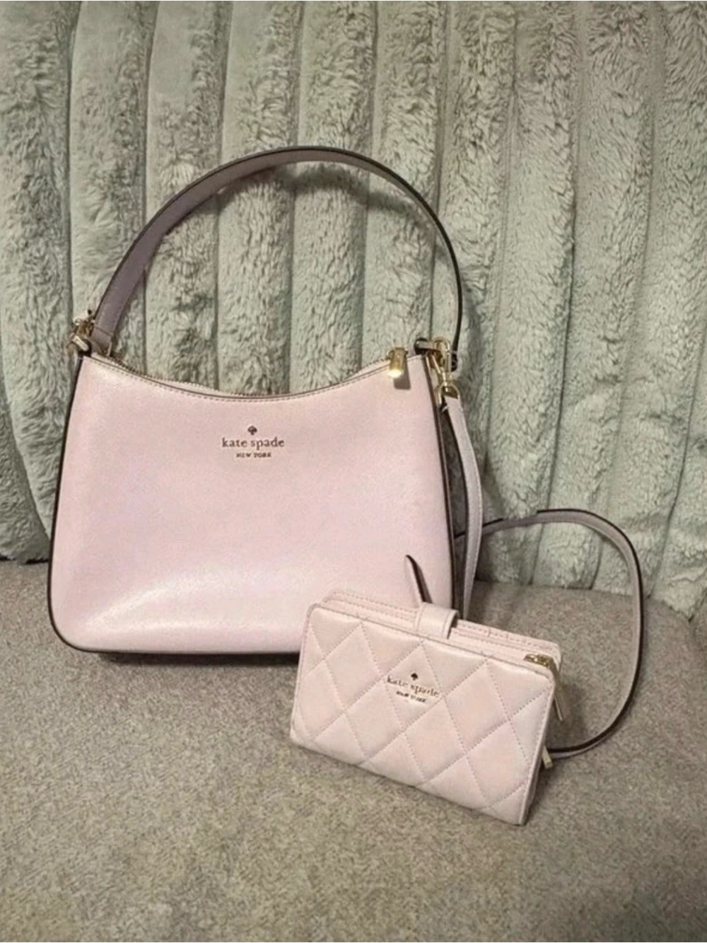kate spade Light Pink Leather Shoulder Bag with Quilted Wallet